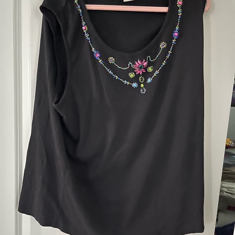 Embroidered Black Sleeveless Top
